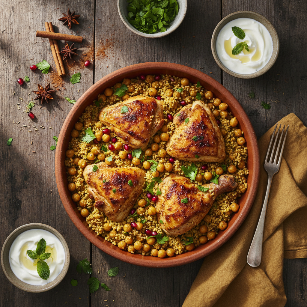 Mellanösterninspirerad Kycklingpanna med Couscous och Kikärtor