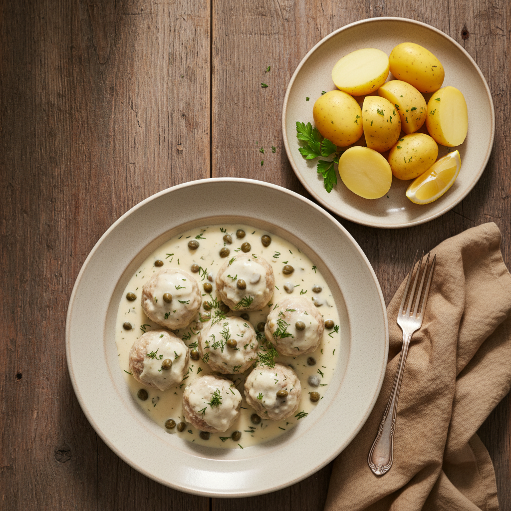 Königsberger Klopse med Kokt Potatis