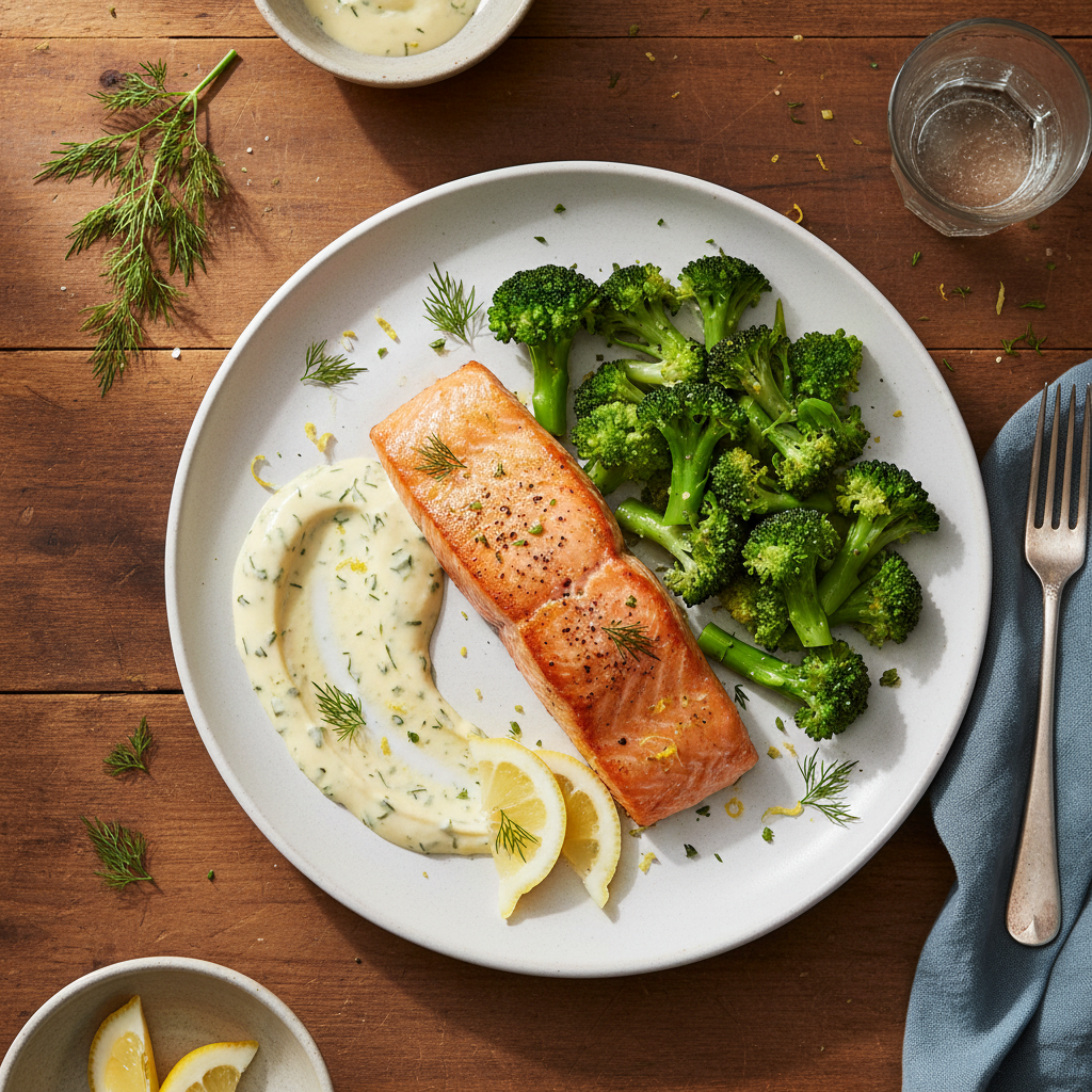 Pannstekt Lax med Dill- och Citronkräm och Ångad Broccoli
