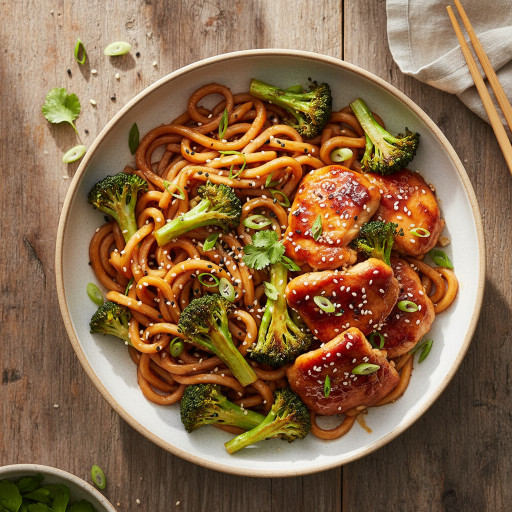 Teriyakikyckling med Udonnudlar och Broccoli
