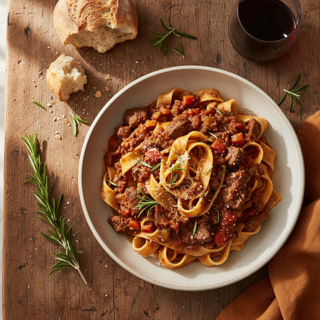 Mustig Pappardelle med Lammragu och Rosmarin
