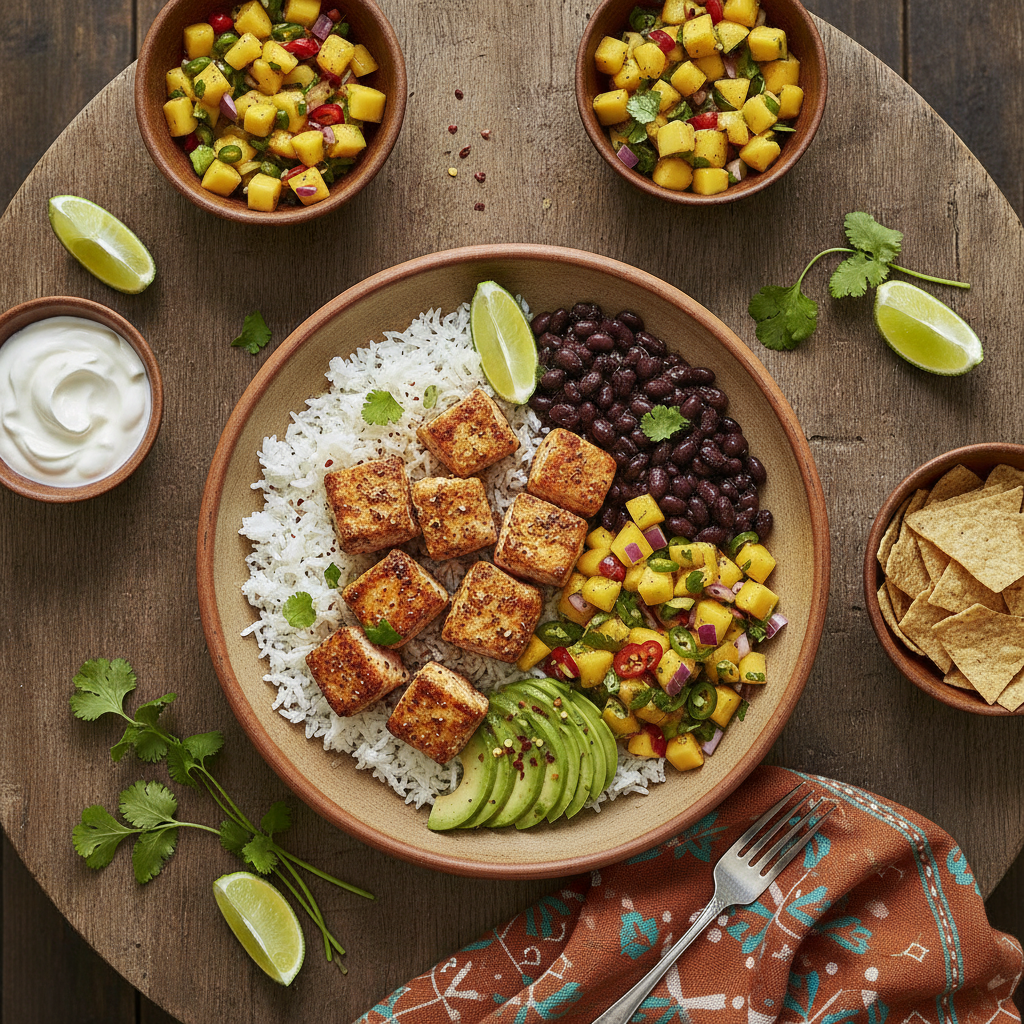 Mexikansk Laxbowl med Mangosalsa och Svarta Bönor