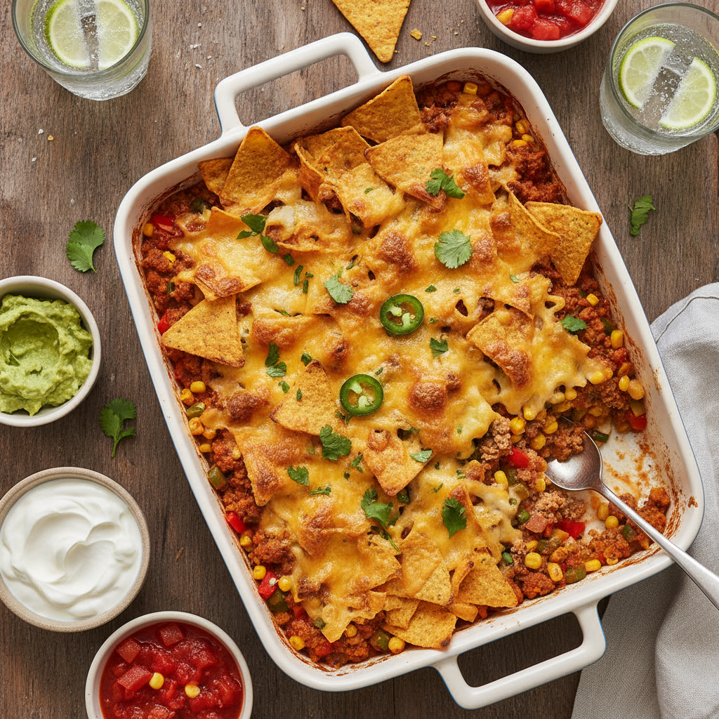Mexikansk Tacogratäng med Plantfärs och Nachos