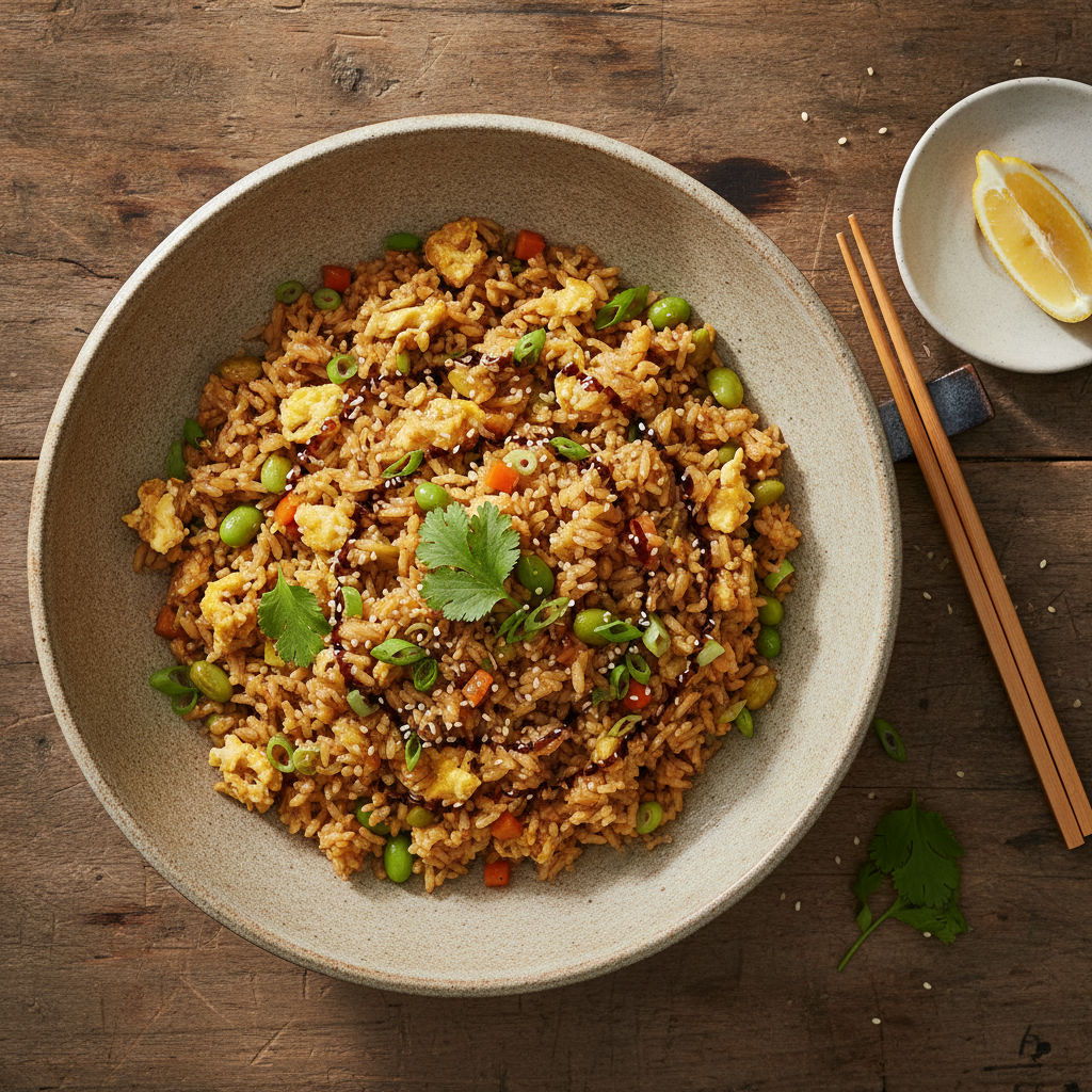 Japansk Stekt Ris med Ägg och Edamame (Chahan)