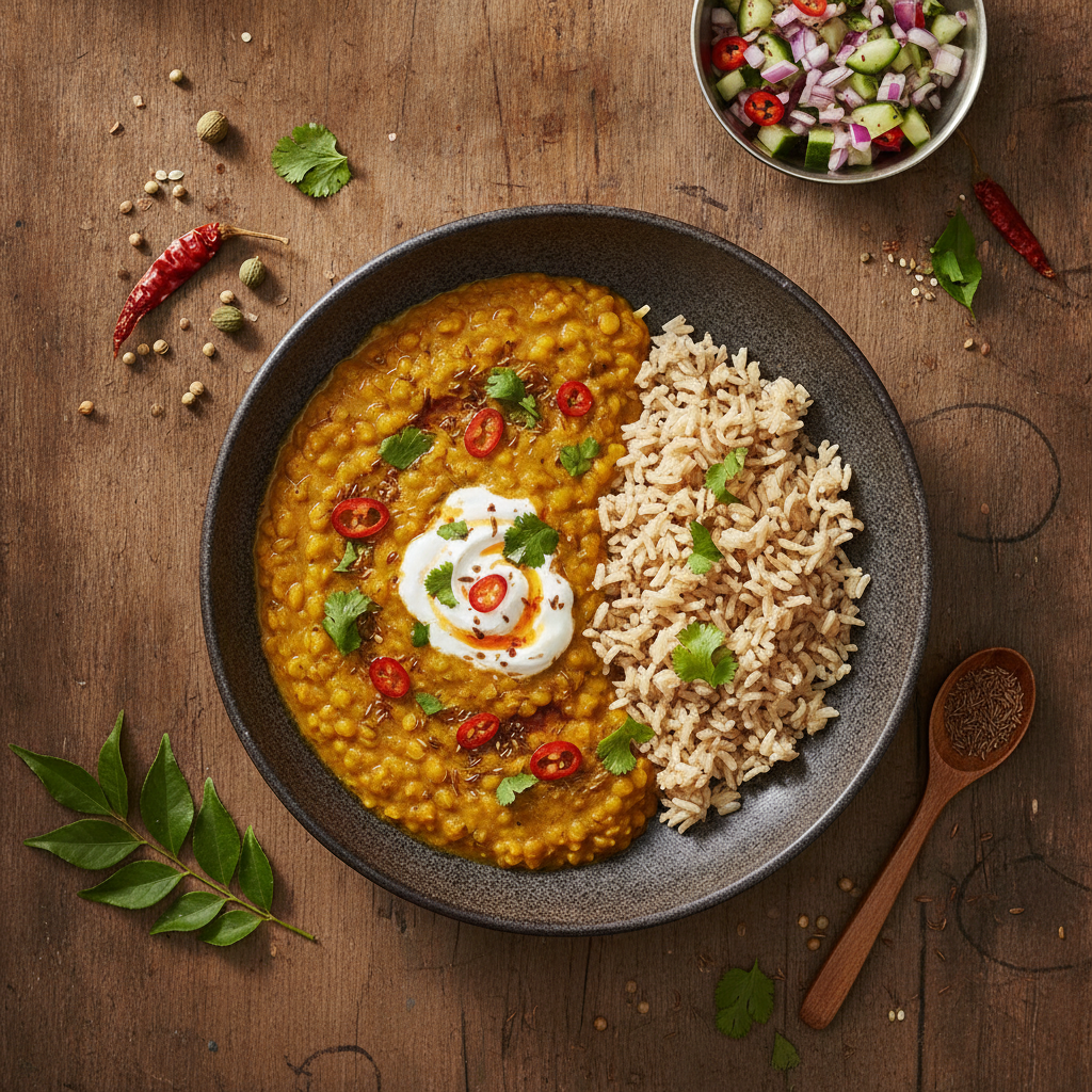 Indisk Linsgryta (Dal Tadka) med Fullkornsris