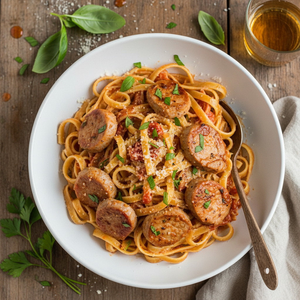 Krämig Fläskfilépasta i Tomat- och Örtsås