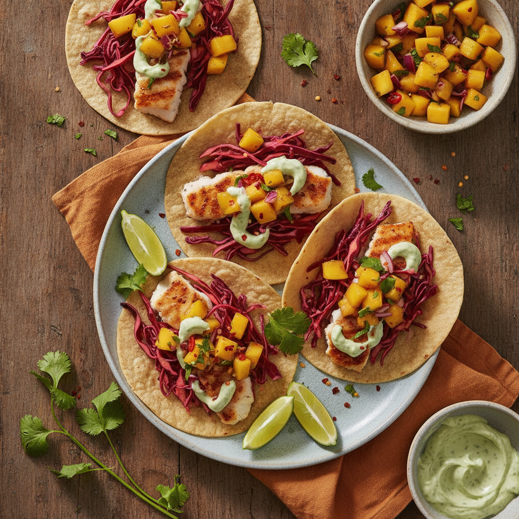 Fisk-tacos med Mangosalsa och Limecrème