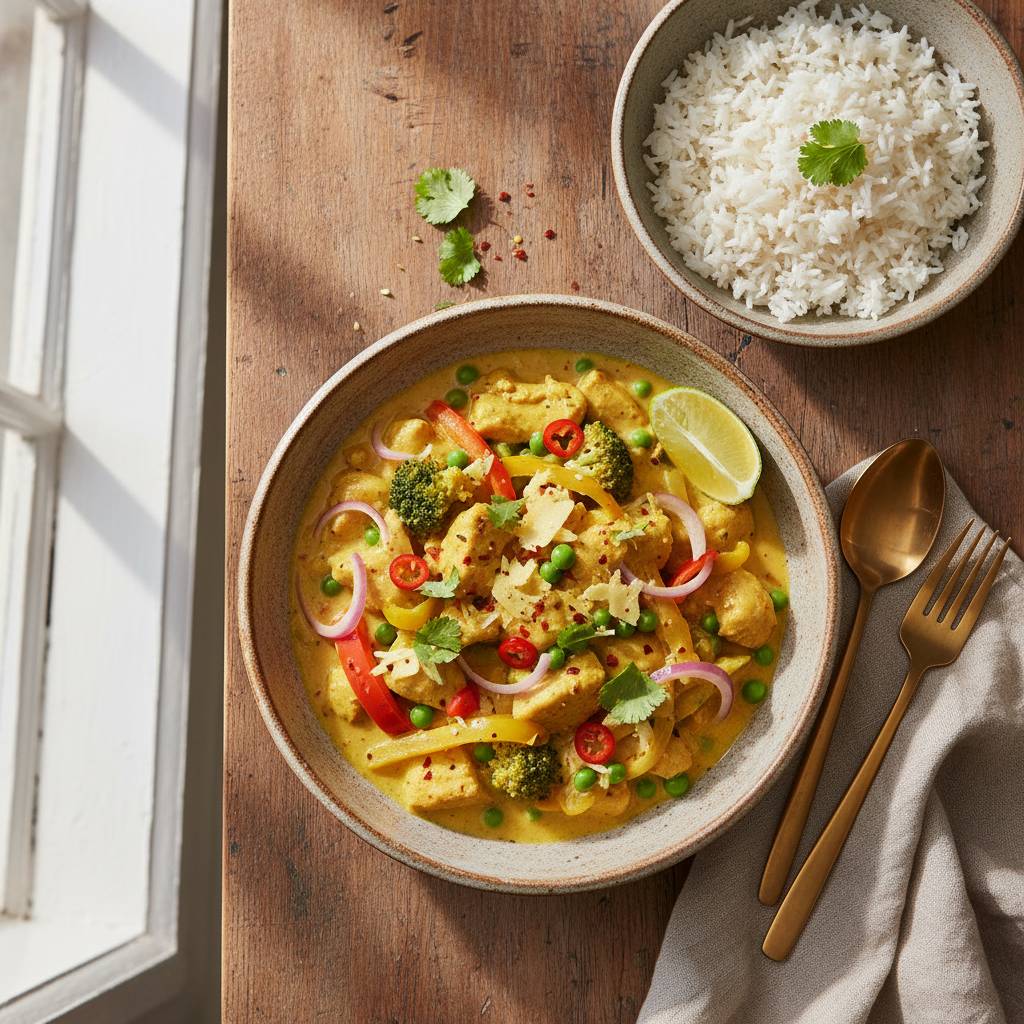 Krämig Kycklingcurry med Kokos och Jasminris