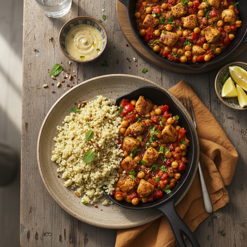 Mellanösterninspirerad Kyckling- och Kikärtspanna med Bulgur