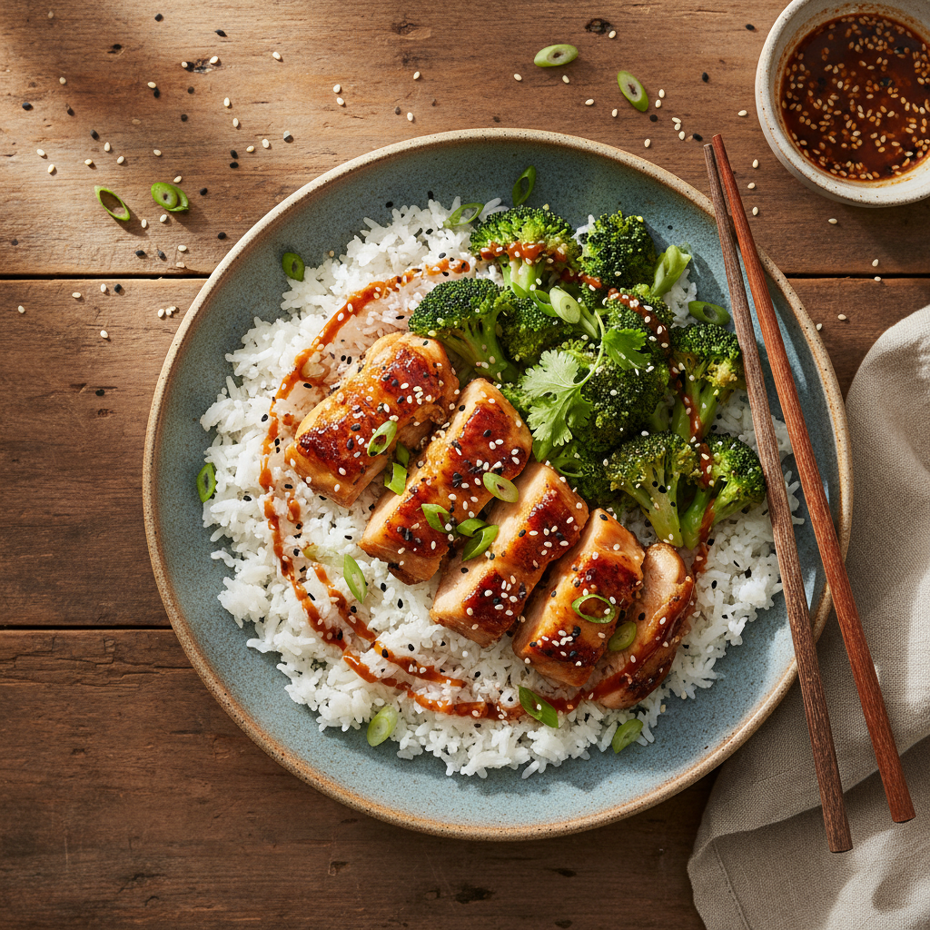 Japansk Kycklingbowl med Broccoli och Sesamsås