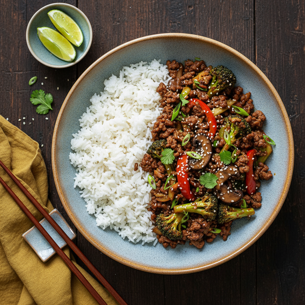 Asiatisk Nötfärswok med Jasminris