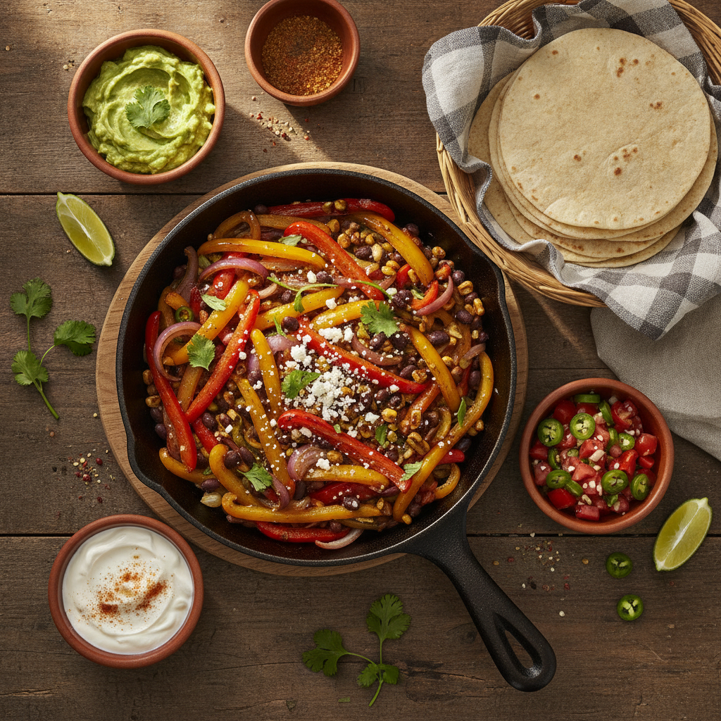 Vegetariska Fajitas med Svarta Bönor och Paprika