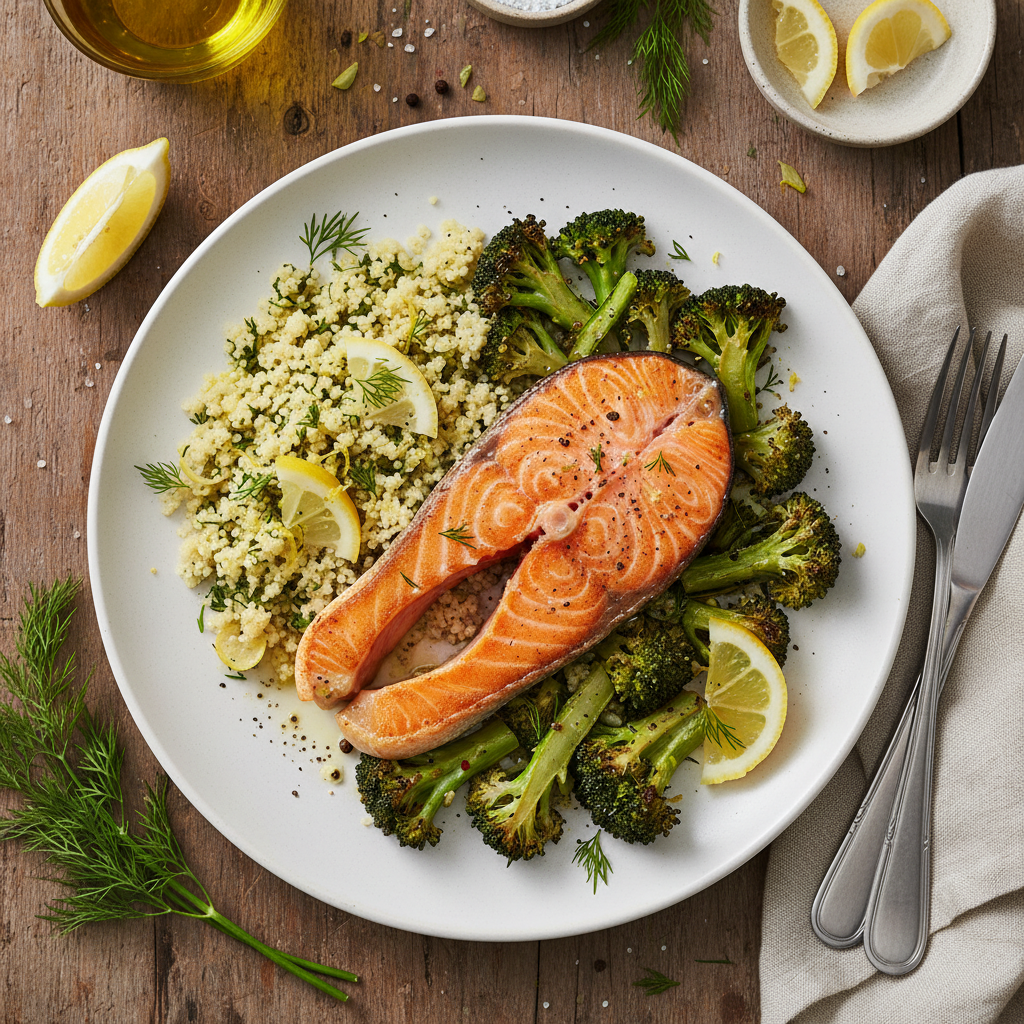 Lax med ugnsrostad broccoli och citron- & dillcouscous