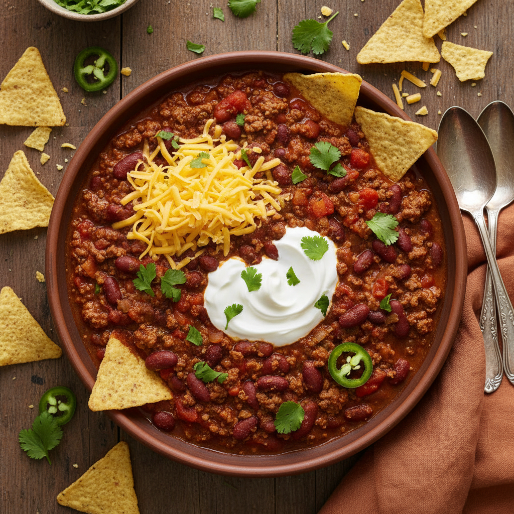 Tex-Mex Chili con Carne med Toppings
