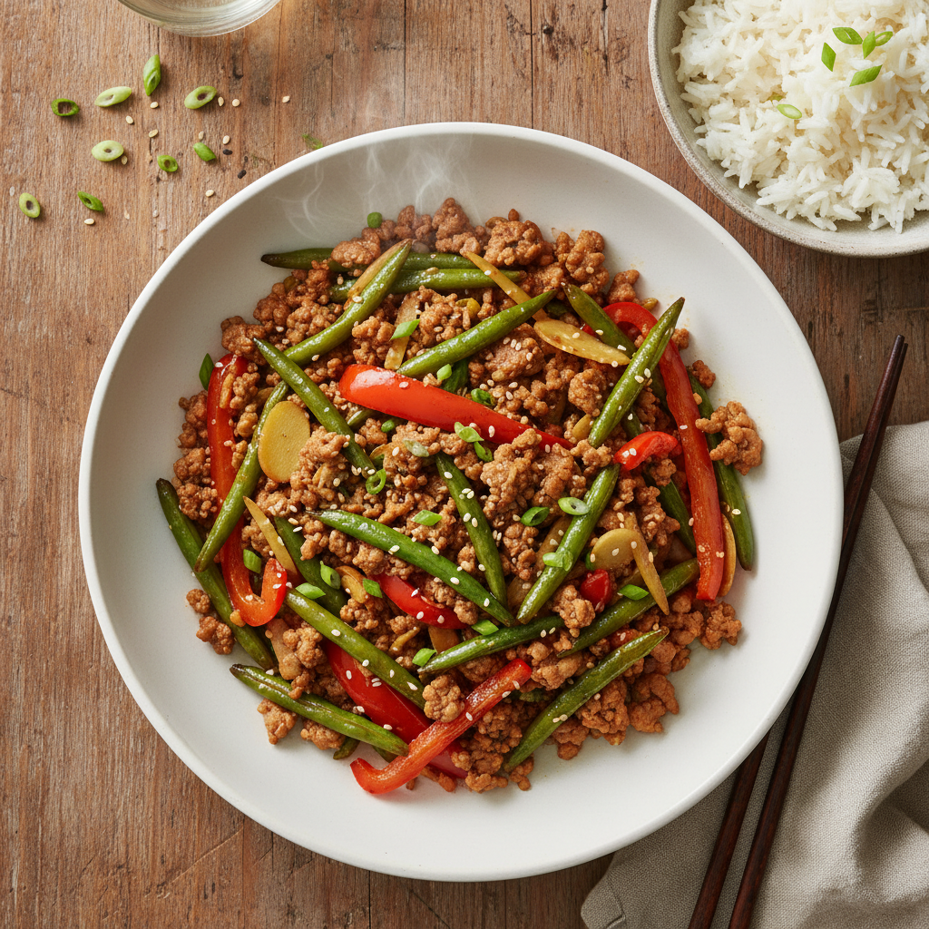 Kalkonfärswok med Haricots Verts och Paprika