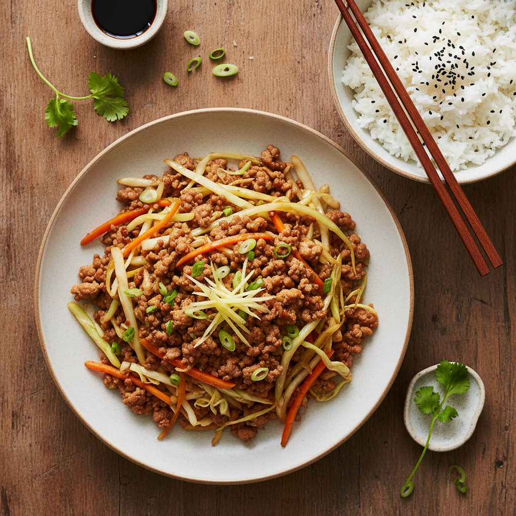 Japansk Fläskfärswok med Vitkål och Ingefära