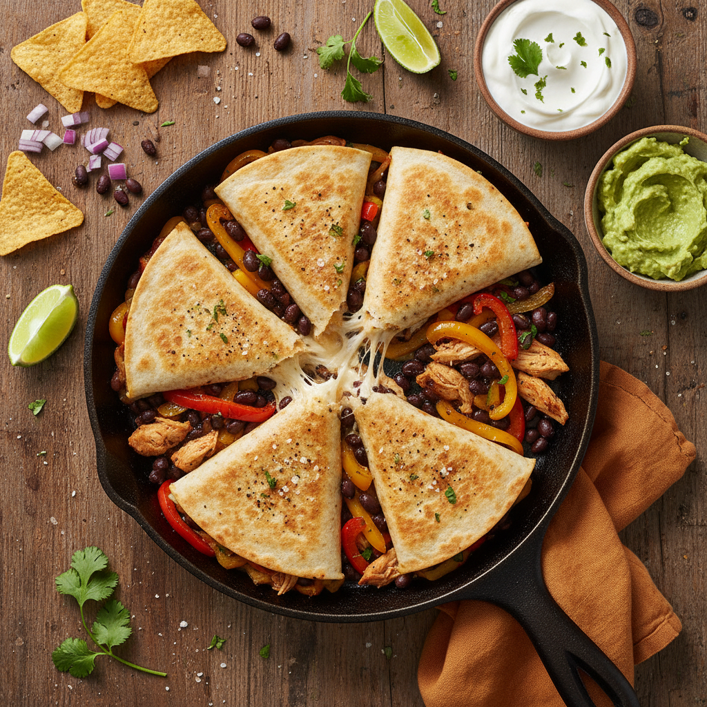 Kycklingquesadillas med Svarta Bönor och Paprika