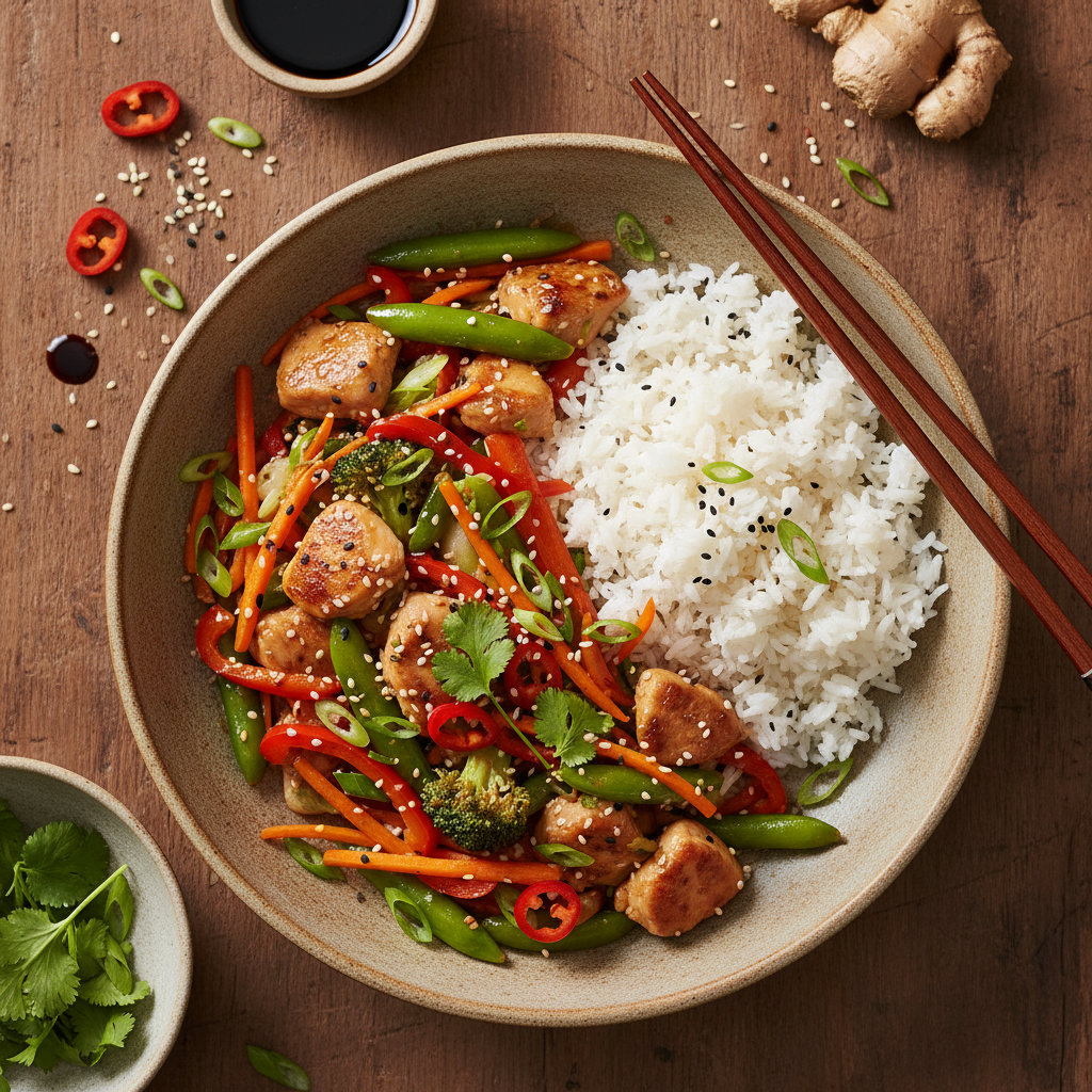 Asiatisk Kyckling Stir-fry med Ingefära & Sesam