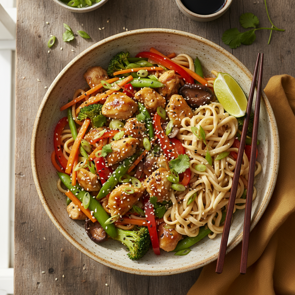 Snabb Kycklingwok med Äggnudlar