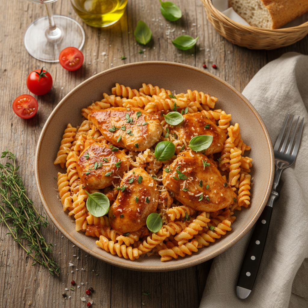 Kyckling i Krämig Tomatsås med Pasta