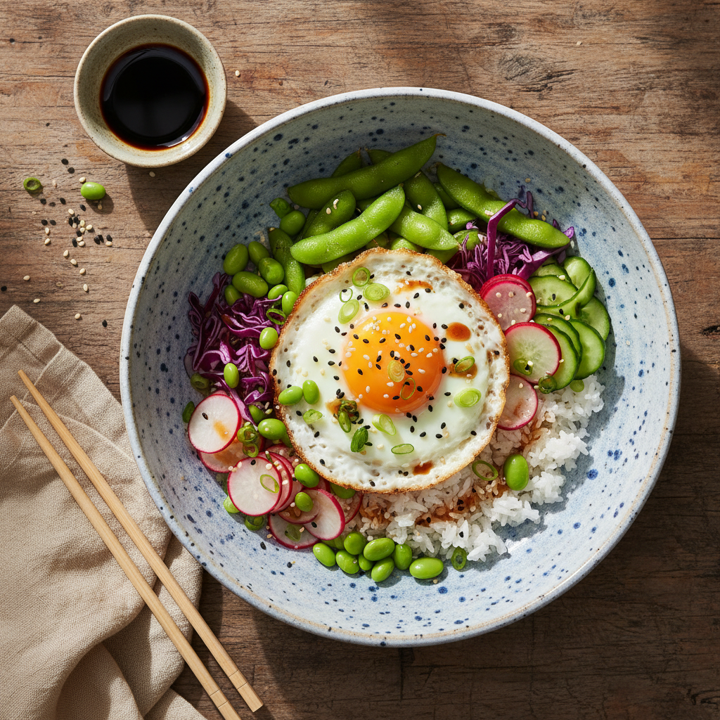 Japansk Edamame- och Äggdonburi