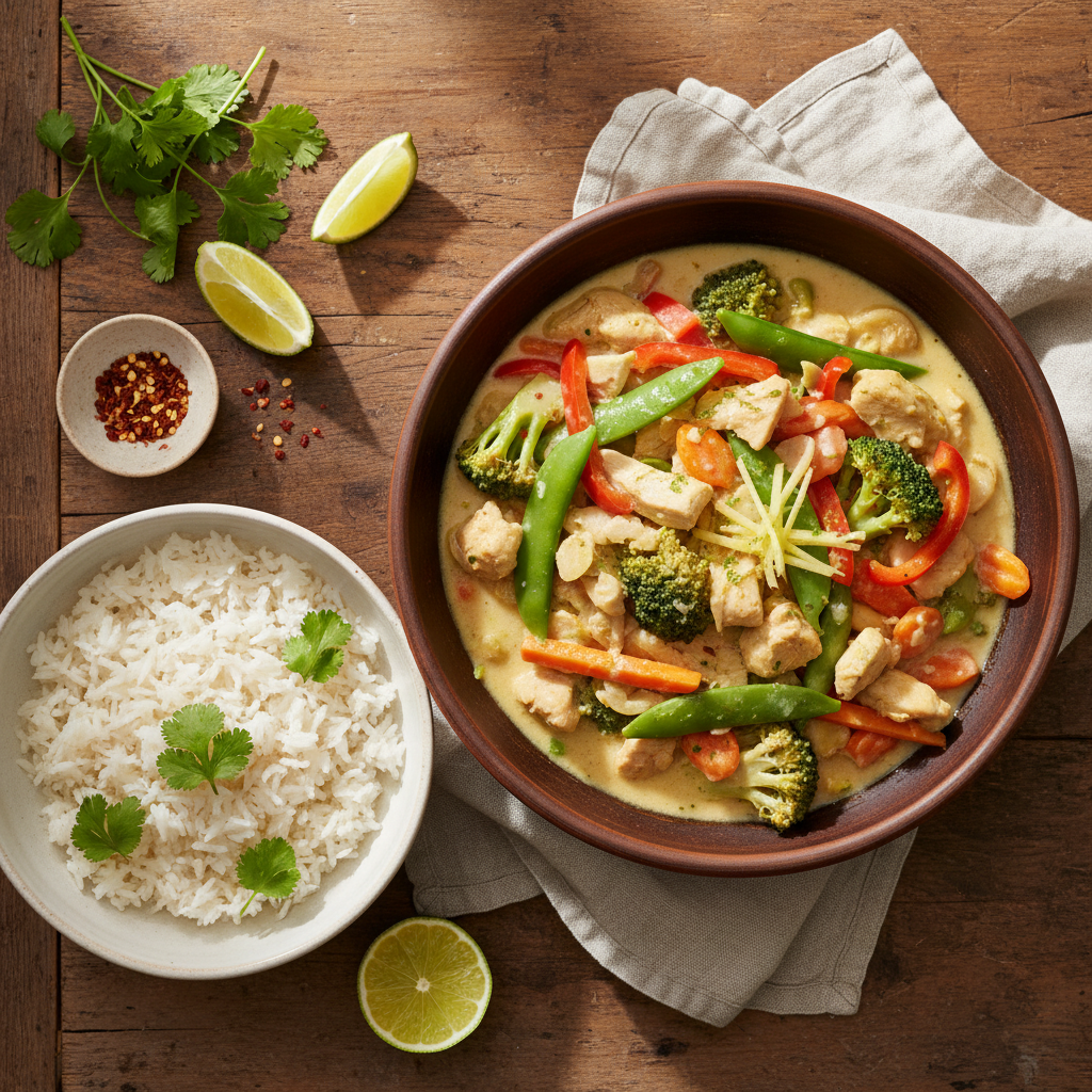 Krämig Asiatisk Kycklinggryta med Kokosmjölk och Grönsaker