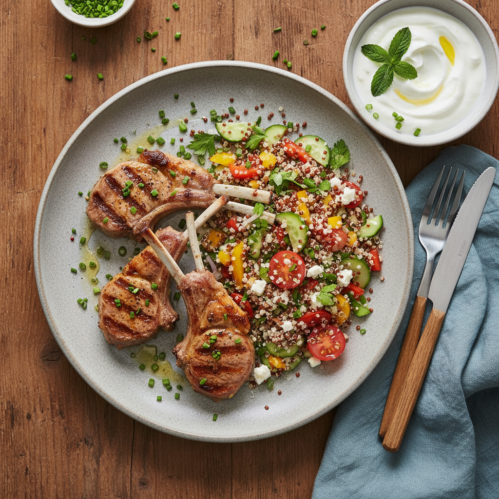 Grillad Lammkotlett med Quinoasallad och Myntayoghurt