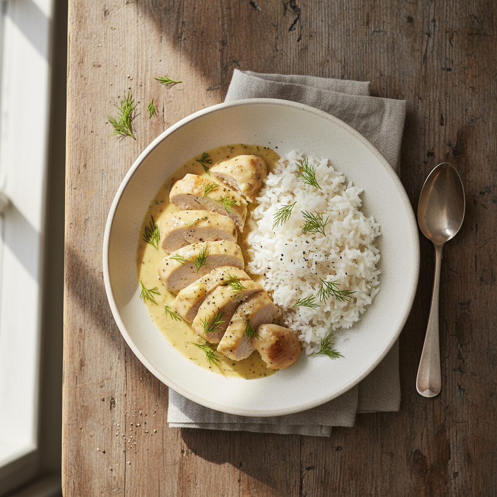 Krämig Kyckling med Dill och Ris