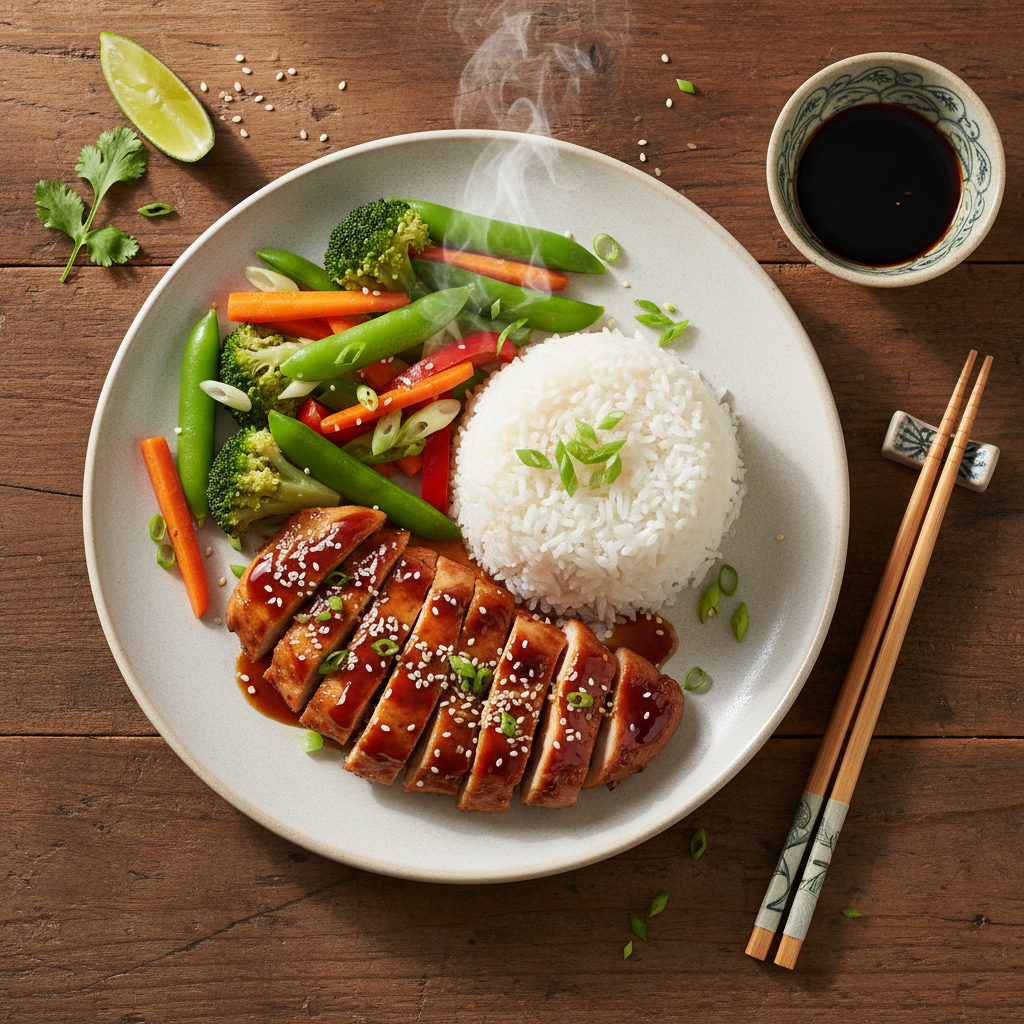 Kyckling Teriyaki med Jasminris och Ångade Grönsaker