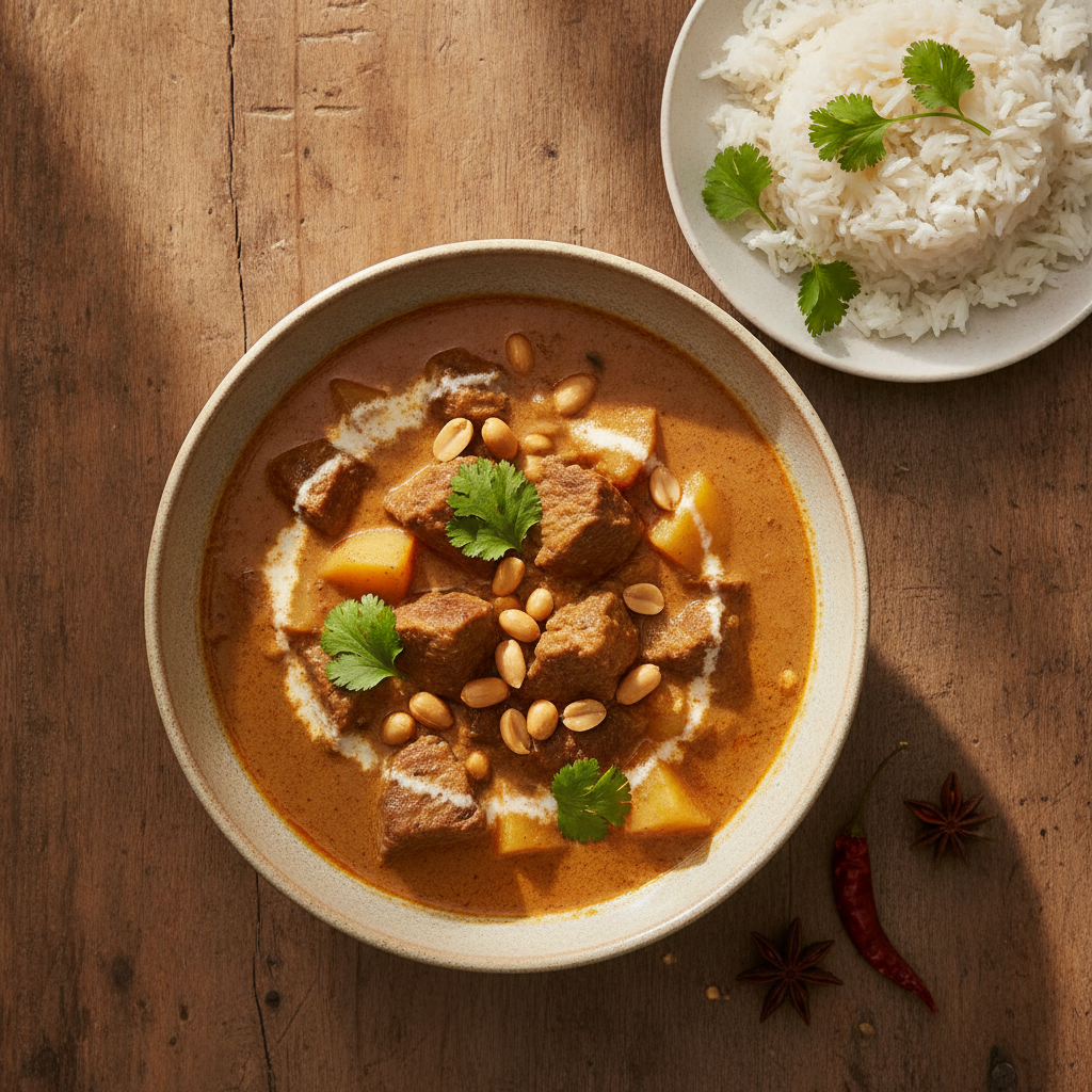 Thailändsk Massaman Curry med Nötkött och Jasminris