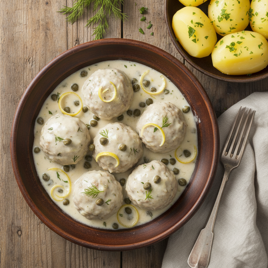 Königsberger Klopse (Tyska köttbullar i krämig kaprissås)