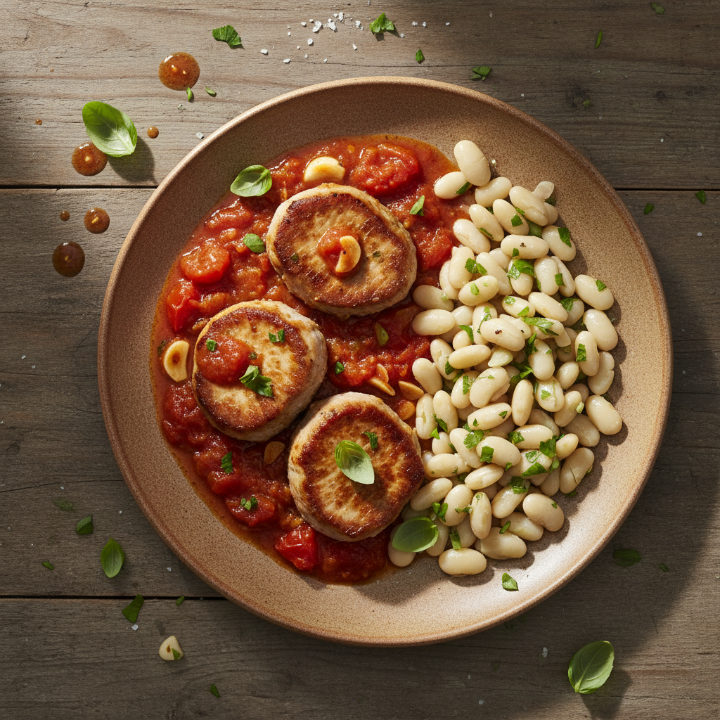 Fläskfilémedaljonger med Tomat- och Vitlökssås samt Cannellinibönor