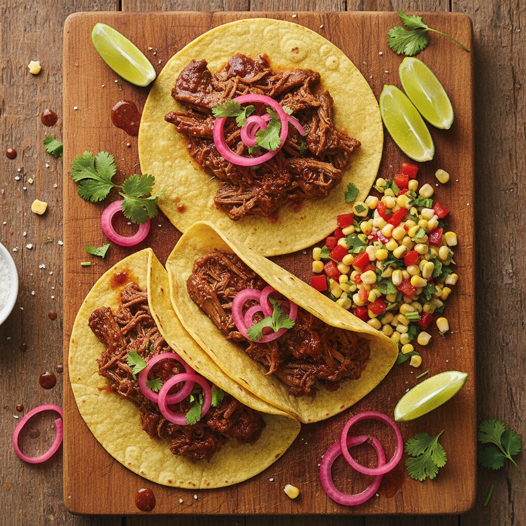 Långkokt Barbacoa på Högrev med Majstortillas och Picklad Rödlök