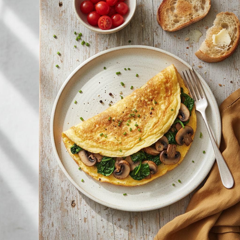 Fransk Omelett med Champinjoner och Spenat
