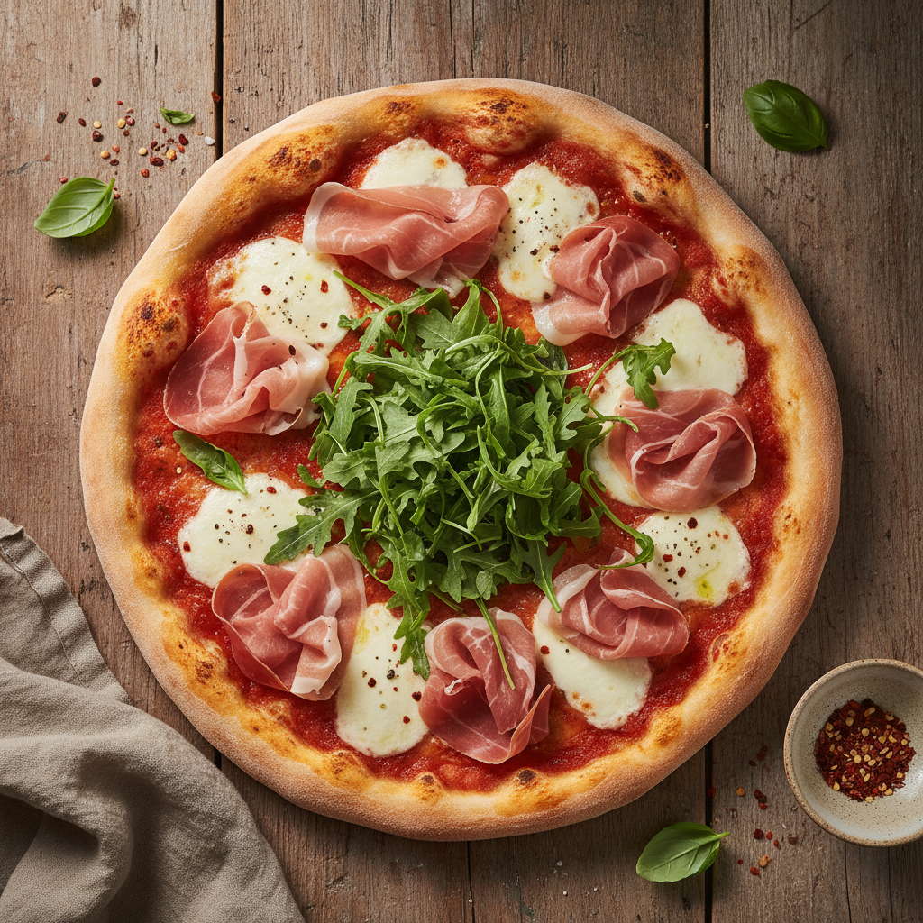 Hemlagad Pizza med Parmaskinka, Mozzarella och Ruccola