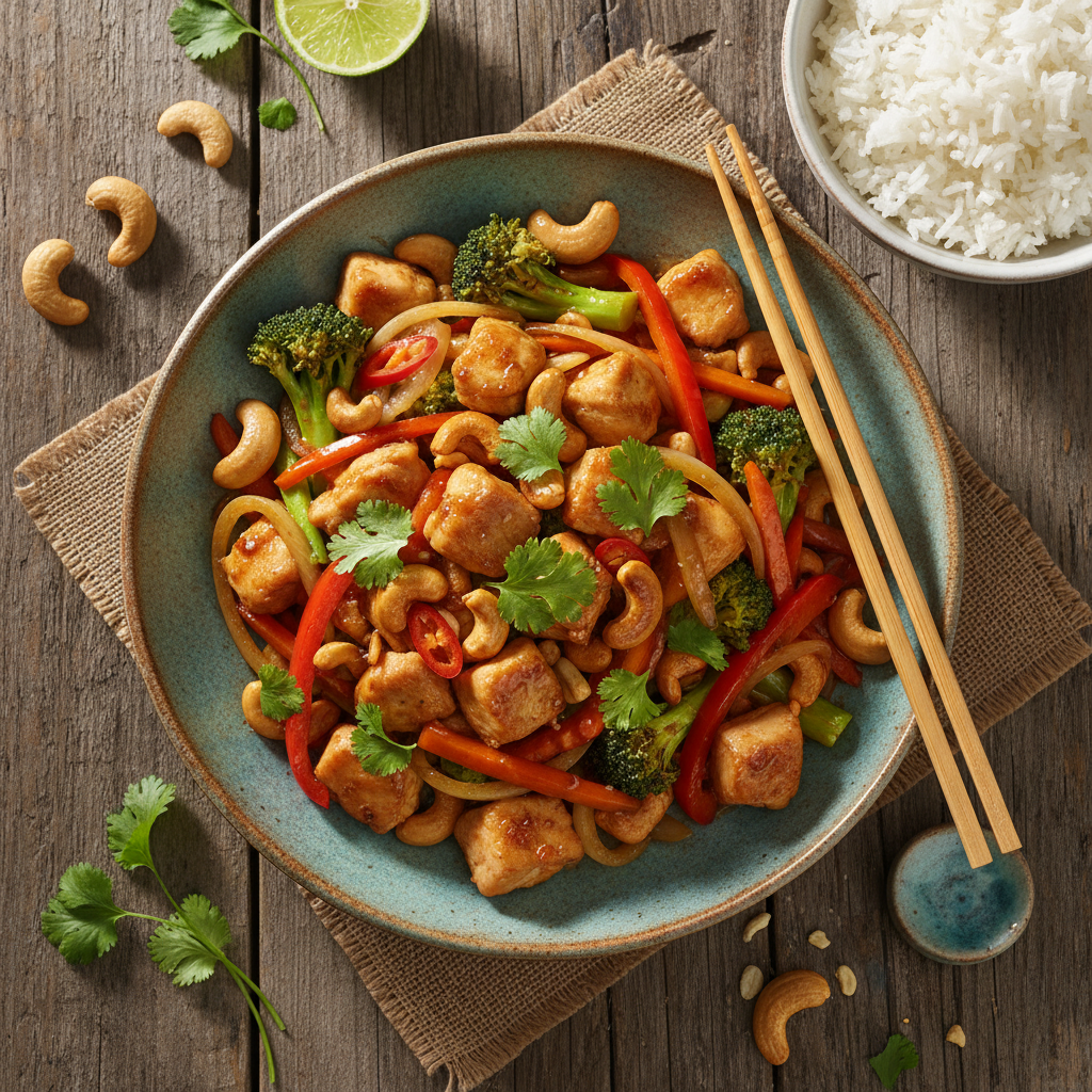 Thailändsk kycklingwok med cashewnötter