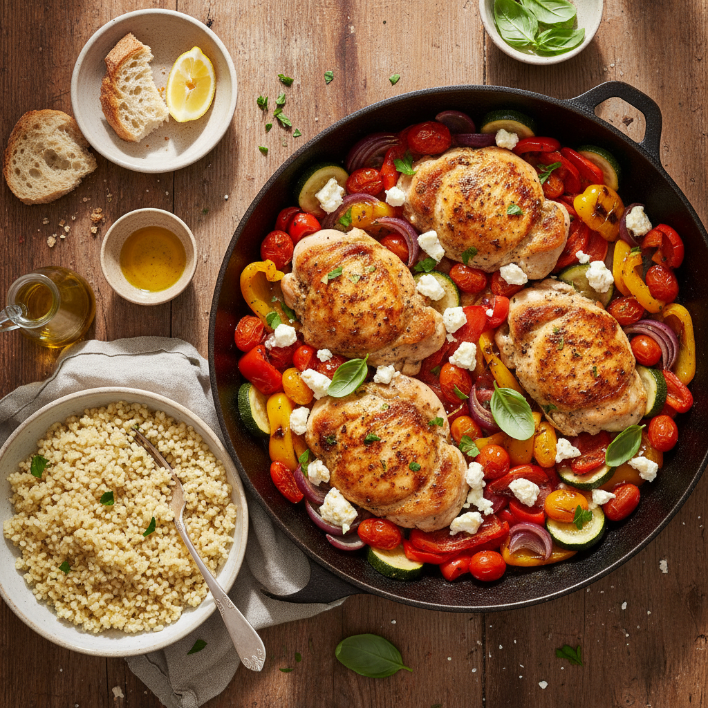 Italiensk Kycklingpanna med Rostade Grönsaker och Fetaost