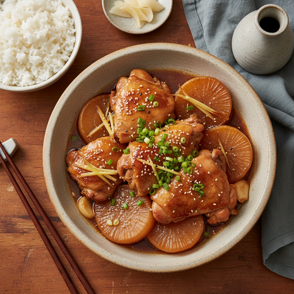 Japansk Bräserad Kycklinglår med Daikon och Ingefära