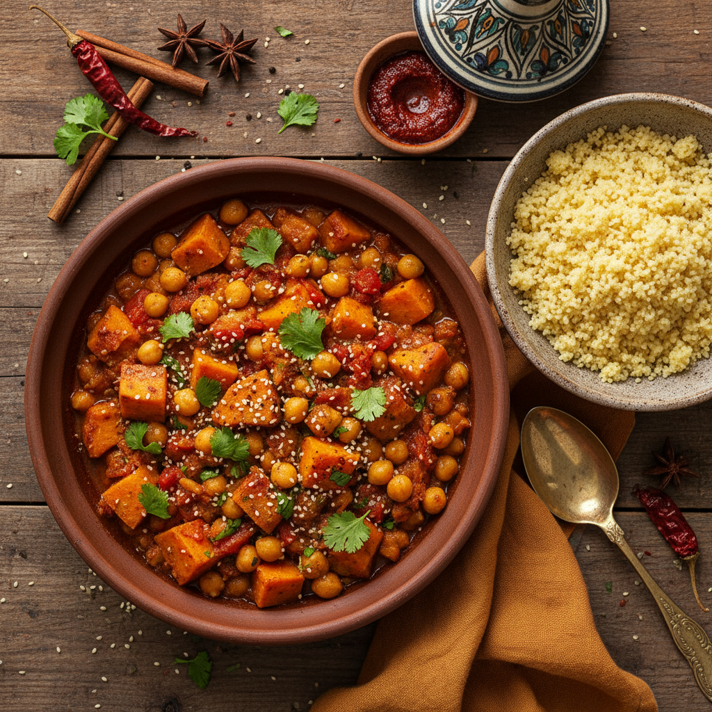 Marockansk Kikärts- och Sötpotatisgryta med Couscous