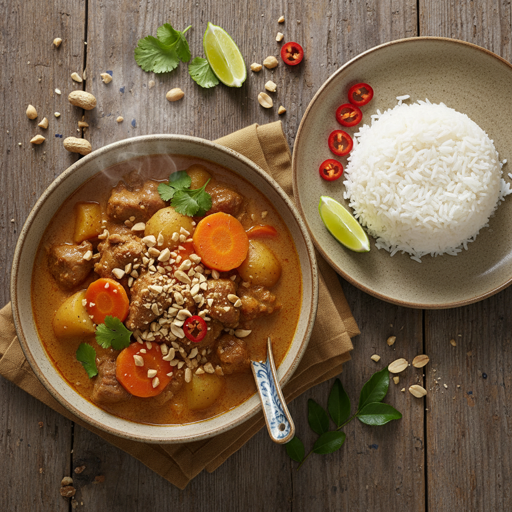 Krämig Massaman Curry med Fläsk och Jordnötter