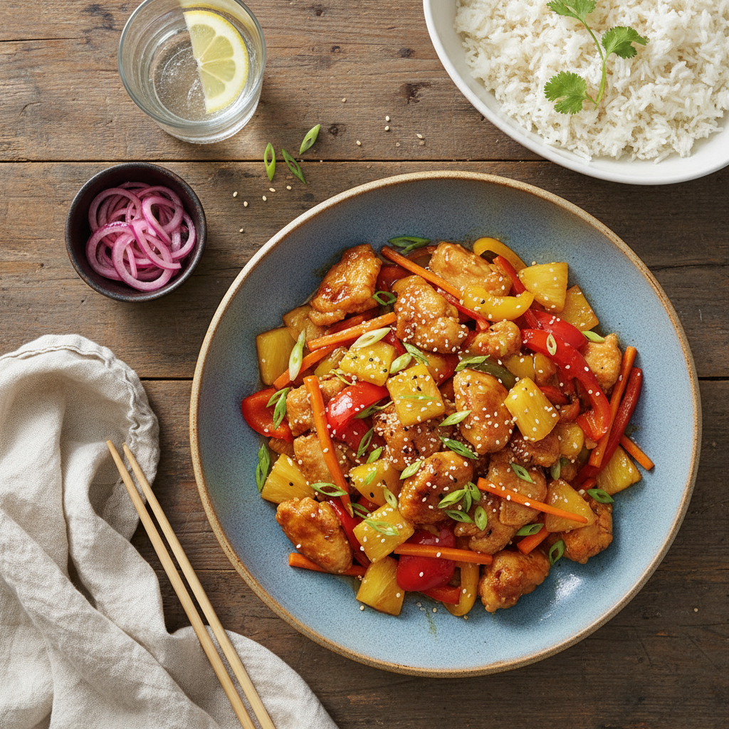 Sötsur Kyckling med Ananas och Jasminris