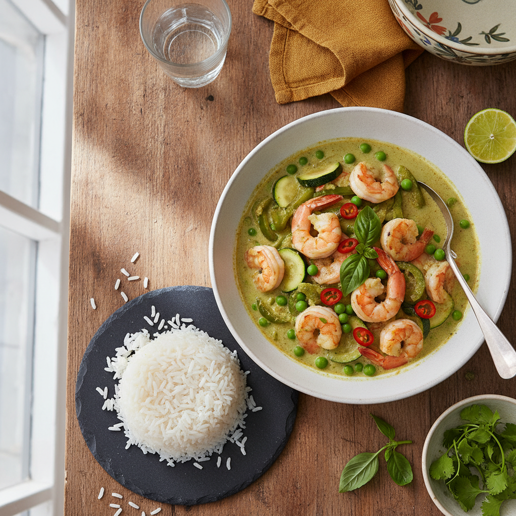 Thai Grön Curry med Räkor och Jasminris