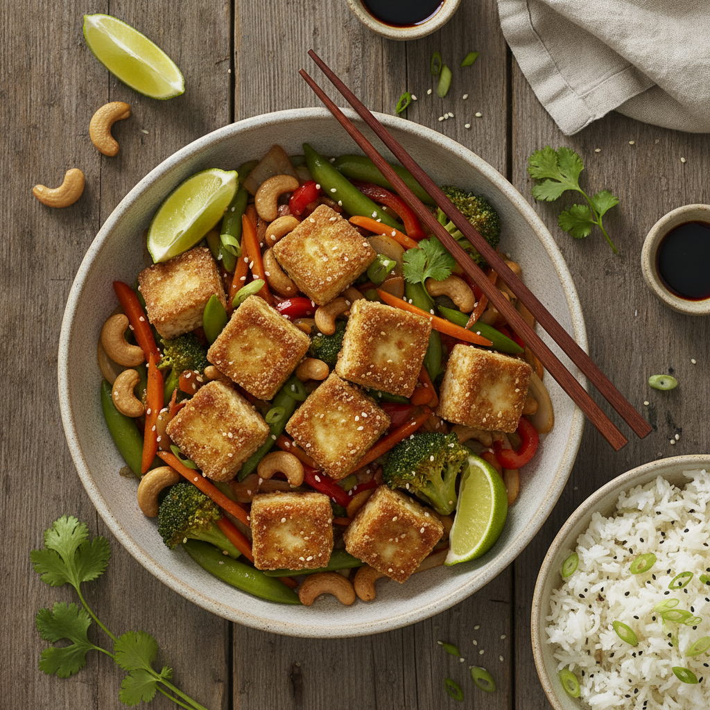 Wokad Tofu med Cashewnötter och Jasminris
