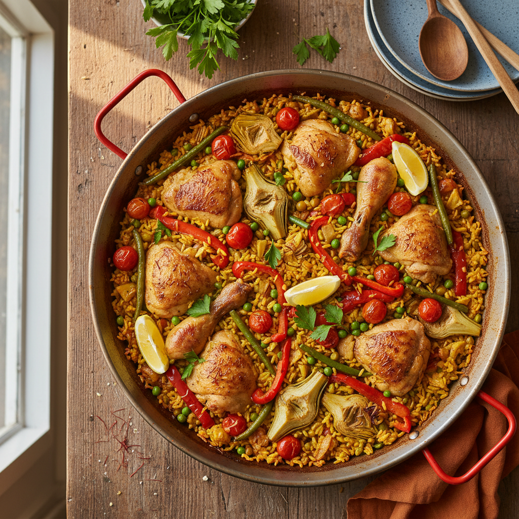 Klassisk Paella med Kyckling och Grönsaker