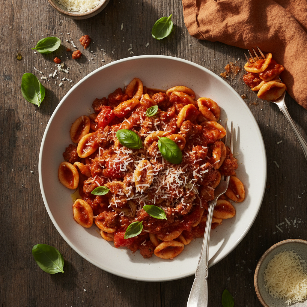 Pasta med Salsiccia och Tomatsås