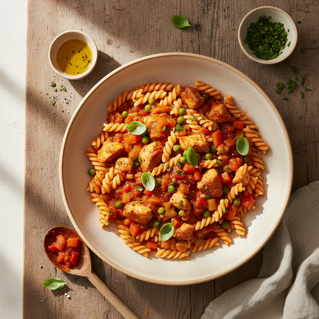 Kycklingragu med glutenfri pasta