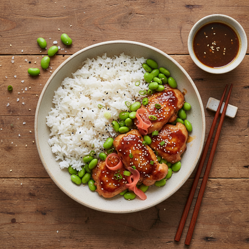 Japansk Ingefära- och Sojakyckling med Edamame och Ris