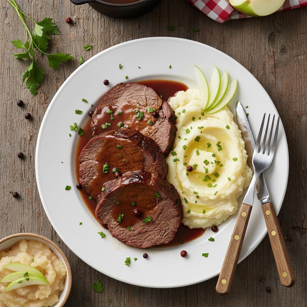 Sauerbraten med Potatispuré och Äppelmos