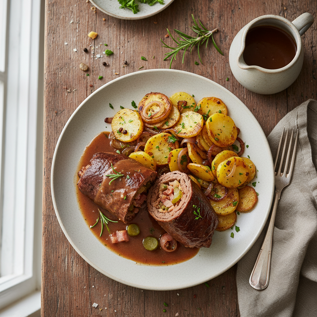 Tyska Roulader med Bratkartoffeln och Brunsås