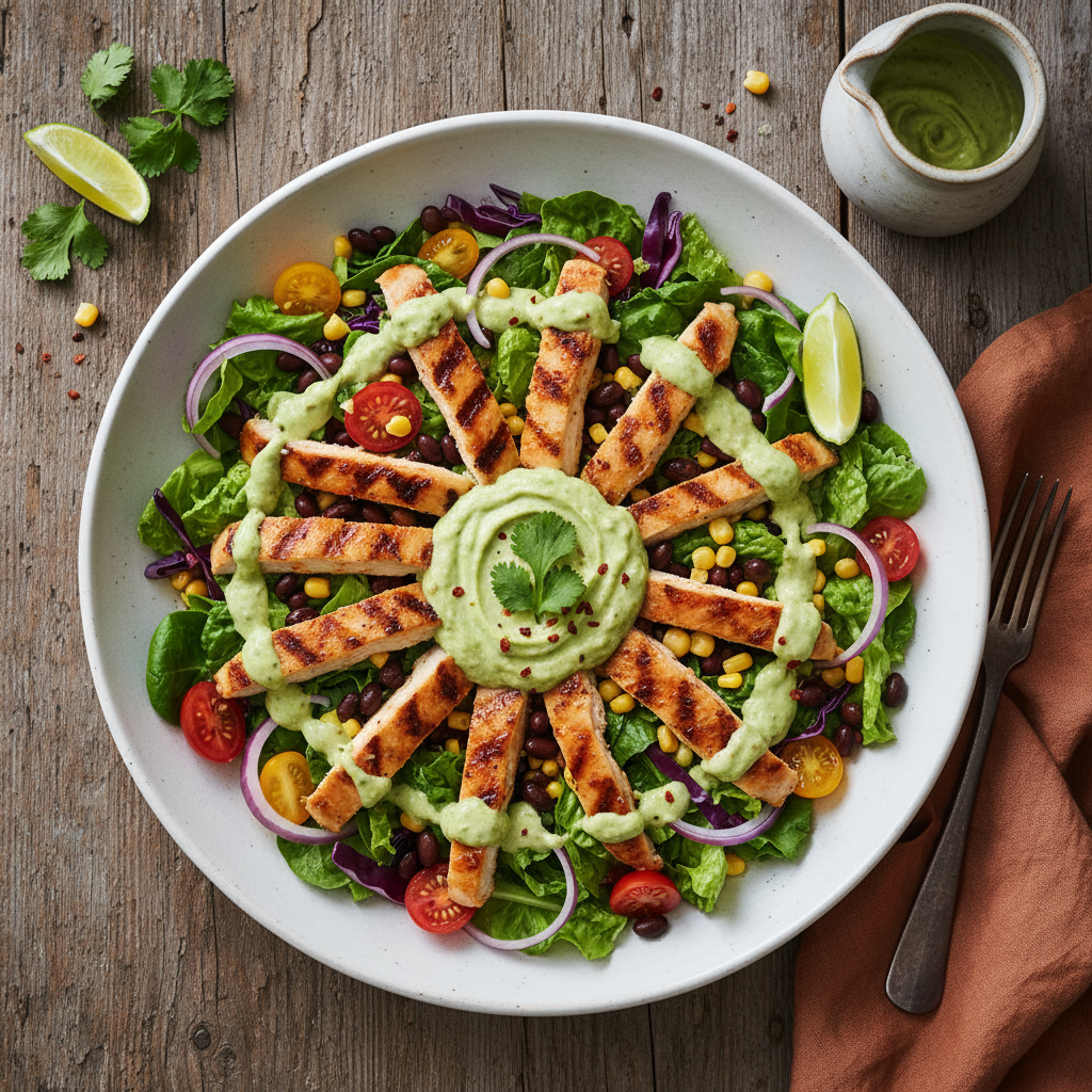 Mexikansk Kyckling- och Bönsallad med Krämig Avokadodressing